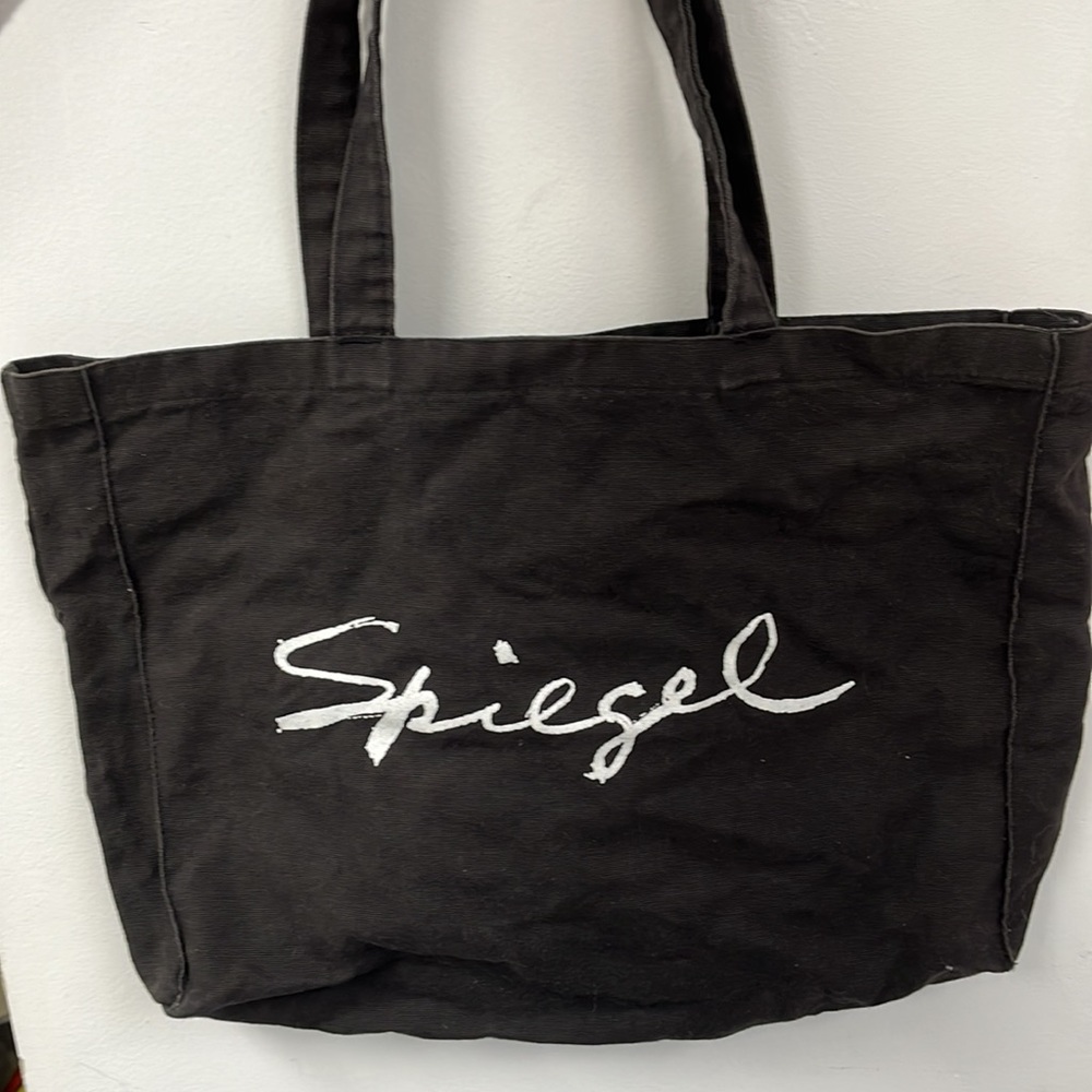 SPIEGEL Vintage Canvas Black Tote Shopping Bag Eco-friendly Grocery Purse Travel